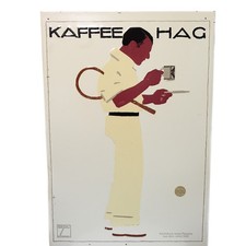 Großes Kaffee HAG Schild Blechschild Reklameschild Tennisspieler Ludwig Hohlwein