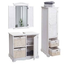 B-Ware Badezimmerset MCW-H20, Badmöbel-Set Hochschrank Wandspiegel shabby weiß