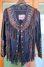 Western - Indianer: Extravagante m/w/d Glatt-Lederjacke S/M, handgefertigt TOP!