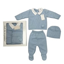 NEUGEBORENE JUNGE STRICK OUTFIT SPANISCH BLAU VERPACKT KINDERWAGEN SET BABY JUNGEN DUSCHE GESCHENK