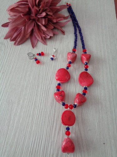 Schmuckset rot blau unikat - -blau,