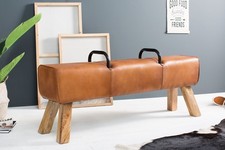 Sitzbank Leder Holz 134 x 60 x