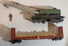 Modelleisenbahn H0 Eisenbahndrehkran und 4-achsiger Güterflachwagen