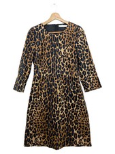 oui Damen A-Linien Kleid Gr. 36 S Braun Leo Animal Print Baumwolle Freizeit