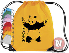 Banksy Panda Sport Kit Tasche. Kordelzug PE Schulbücher Ausrüstungsschläger.