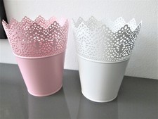2x Ikea SKURAR Blumen Umtopf Übertopf  Metall weiß  rosa 18x15 cm