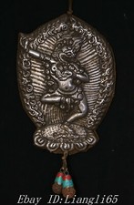 Alter Tibet Silber Meteorit Buddhismus Mahakala Zornige Gottheit Buddha Anhänger