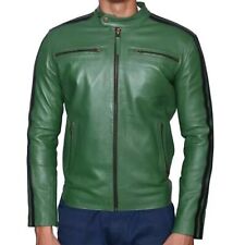 Neue Herren Lederjacke Echte Weiche Lammleder Leder Grüne Bomber Biker Jacke