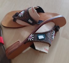 Bestickte Zehentrenner mit Holzsohle, Gr. 41