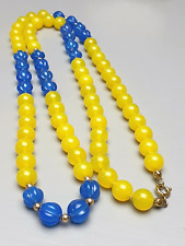 Collier blauer Achat & gelbe Jade Handgeschnitten Idar-Oberstein 80er Jahre