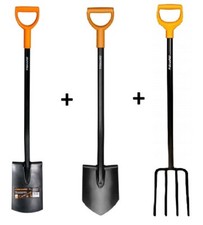 SOLID SET! FISKARS 131413 SPATEN + FISKARS 131403 GARTENSPATEN + 1003458 GABEL 