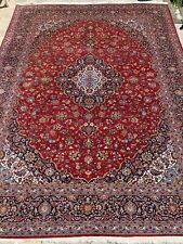 Kashan Teppich Orient Perser Rug Rubinrot Blau Korkwolle Königskrone Signiert XL