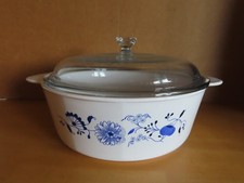 Auflaufform Mikrowellengeschirr mit Deckel rund blaues Muster ca. 25cm Ø/ Cornin