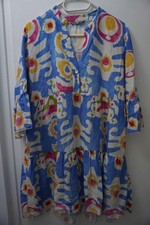 Made in Italy Boho Hippie Tunika Ibiza Kleid  / Blau Rosa Gr 40-44 gut erhalten