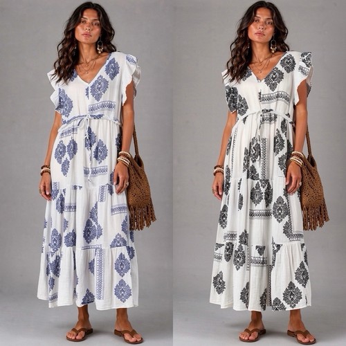 Damen langes kleid maxi blau - langes,