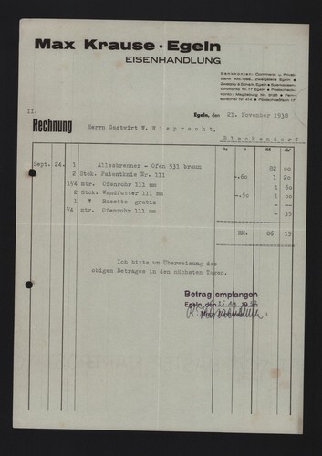 Egeln rechnung 1938 max - 1938,,