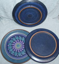 KMK Keramik  Viola 2 x Kuchenteller Ø 20cm + Wandteller blau lila 70er Jahre