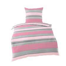 Bettwäsche 135x200 Microfaser Velours 2tlg Bierbaum Streifen rosa flauschig warm