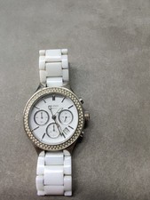 DKNY Donna Karan Damen Uhr Chronograph Swarowski Steine Keramik Armband weiß TOP