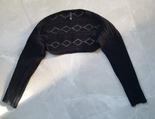 Flame Damen Strick Bolero,mit Ärmeln, Gr.M(38-40),Schwarz.
