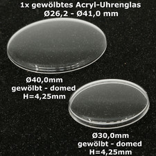 Uhrenglas Ersatzglas gewölbt Armbanduhr  DOMED ACRYLIC WATCH GLASS H: 4,25mm