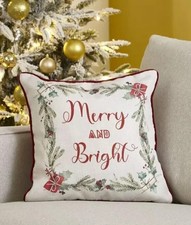 Merry & Bright Paspel Kissen Weihnachten Sofa Garnitur Dekokissen rot grün beige Geschenk