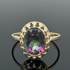 RING GR.18 (CA.56) 585/- GELBGOLD MIT MYSTIC FIRE TOPAS  SCHMUCKJAGD