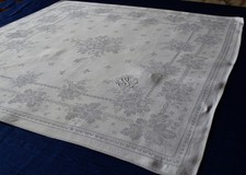 Prächtige antike Serviette Mitteldecke Leinendamast 66 x 63 Mono JK