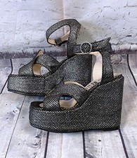 Vintage Plateau | Retro Jackie Leggett Pewter Plateau Wedges UK 3 / EU 36