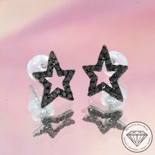 Wert 690 € schwarze Diamant Stern Ohrringe (0,38 carat) 750 18 Karat Weiß Gold