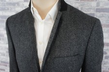 DKNY EDLES HERREN REINE WOLLE TWEED CLUB SAKKO JACKETT GRAU 52 