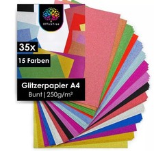 35x Glitzerpapier A4 bunt 15 Farben 250g/m² Bastelpapier Tonpapier Bastelkarton