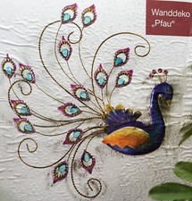 1 Wanddeko Pfau NEU Wandbild mit Glitzer aus Metall 40 cm gross