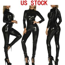 Women Wet Look Latex Jumpsuit