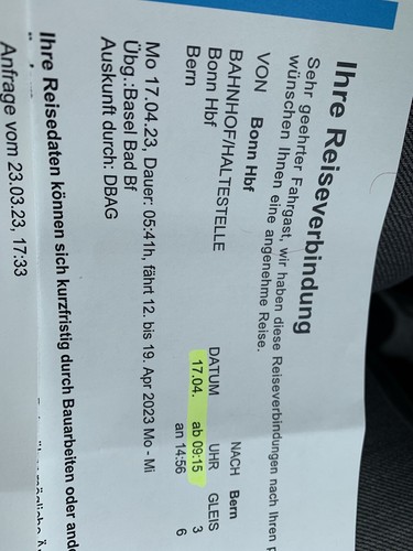 Zug ticket von bonn - db,