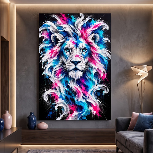 Wandbild löwe porträt bunt - wandbild,
