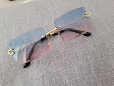 Randlose Sonnenbrille mit Farbverlauf – Goldene Bügel – Vintage-Look, Festival 