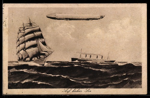 Zeppelin über segelschiff - über, und