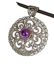 Anhänger Sterlingsilber Handarbeit ziseliert runde Form 4,8 x 3,8 cm Amethyst