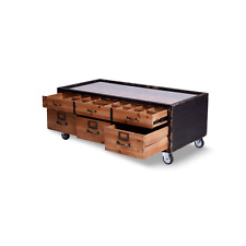 Couchtisch Lofttisch Glasplatte Setzkastentisch Schubladen Tisch auf Rädern neu