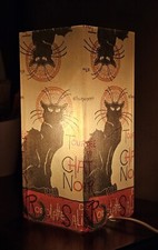 Mattiertes Glas Katze Noir schwarz Katze Tischlampe Decoupage handgefertigt Geschenk Wohnkultur