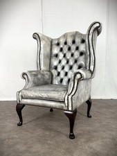 Chesterfield Sessel Vintage Scroll Wing Design Ledersessel Antik Englisch