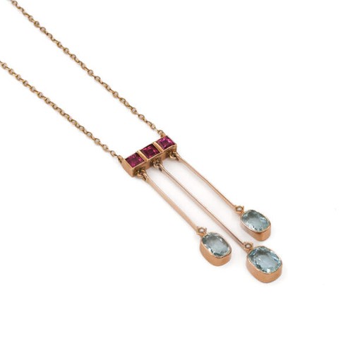 Collier antik mit - , aquamarin