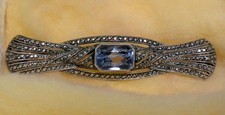 .835 Silber Brosche Design Aquamarin Strasssteine vintage Jugendstil TRAUMTEIL