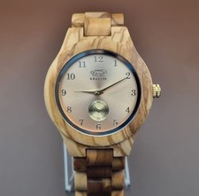 ARMBANDUHR DAMEN GOLD UHR AUS HOLZ OLIVENHOLZ EDEL LUXUS NEU QUARZ UHR WERK HOLZ