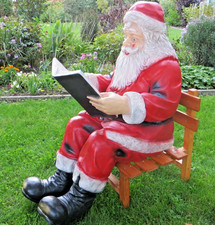 XXL Weihnachtsmann+Buch+Holz-Stuhl  Santa Garten Deko lebensgross Modell 
