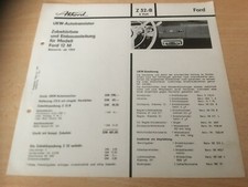 Ford 12 M ab 59, Akkord Z 32B/6 Volt  Autoradio Zubehörliste u. Einbauanleitung 