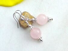 Ohrringe ROSENQUARZ Hänger Ohrhänger Ohrschmuck Edelstein Perlen 8 mm