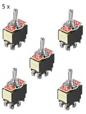 5 Kippschalter Rastend Ein-Aus-Ein Umpolschalter Polwendeschalter 2 polig 10114
