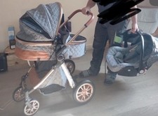 Kombikinderwagen grau/Gold mit Babyschale